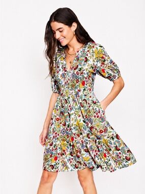Boden Piper Short Jersey Dress Fruit Floral Colorful Size 6 Citrus Vine